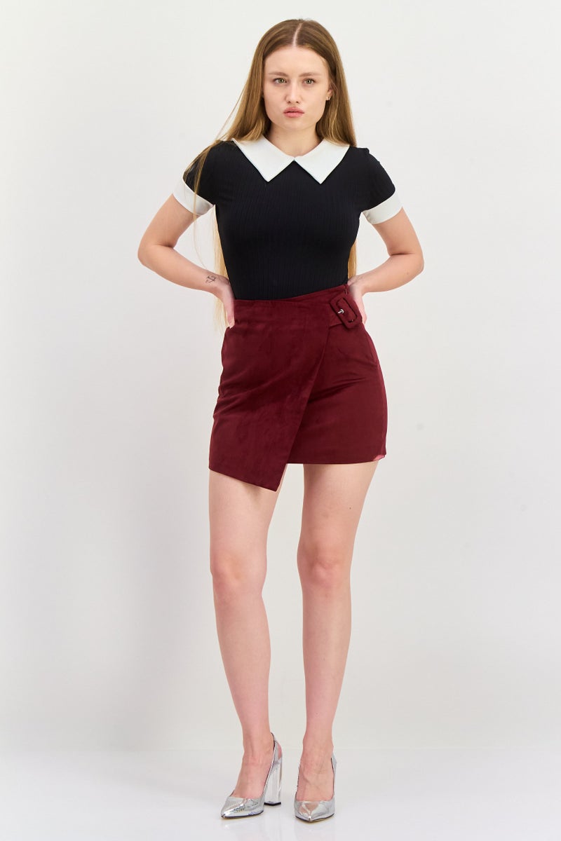 ONLY Women Solid Mini Skirt, Maroon - Image 2